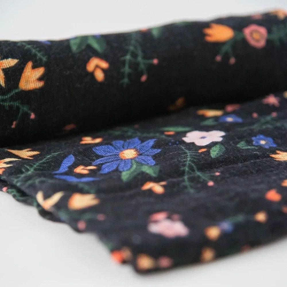 Little Unicorn Black Wildflower Organic Cotton Muslin Swaddle Blanket Floral